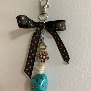 Turquoise and Brown Keychain with Bow